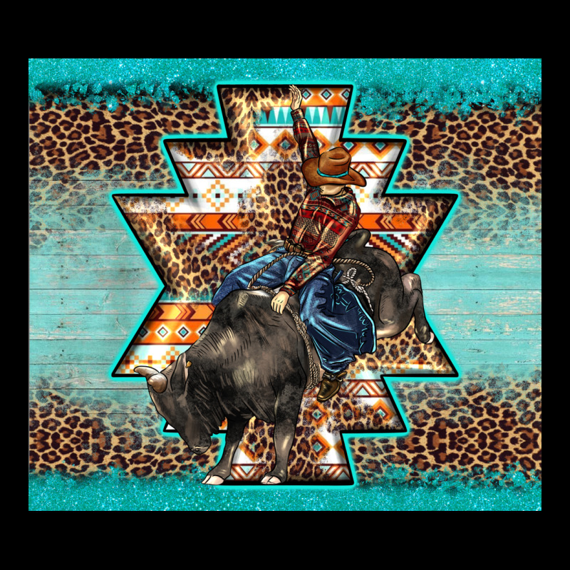 Western Rodeo Bullfighter Aztec Leopard Turquoise Heavy Core Tee by BarkalooDesign | Teevron