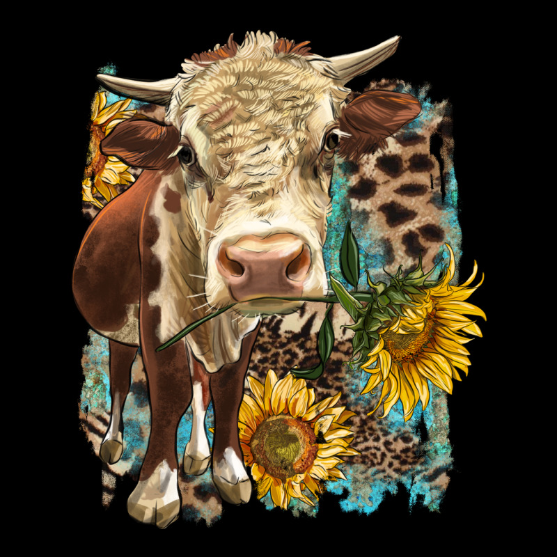 Hereford Heifer With Sunflower And Leopard Premium Tee by LillyAllenDesigns | Teevron