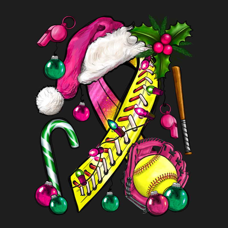 Pink Christmas Breast Cancer Ribbon Softball Classic Tee by BundleAndBundleShop | Teevron