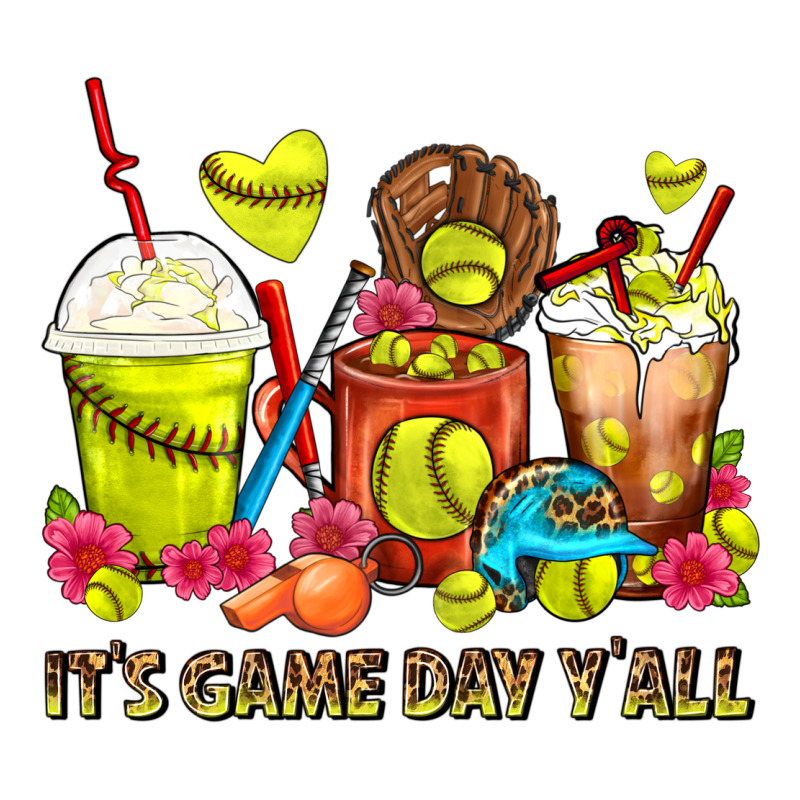 It's Game Day Y'all Softball Coffee Cups Heavyweight Hoodie by FaDigitalArtStudio | Teevron
