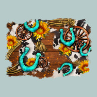 Western Cowhide Horseshoe Sunflower Background Heavy Core Tee | Teevron