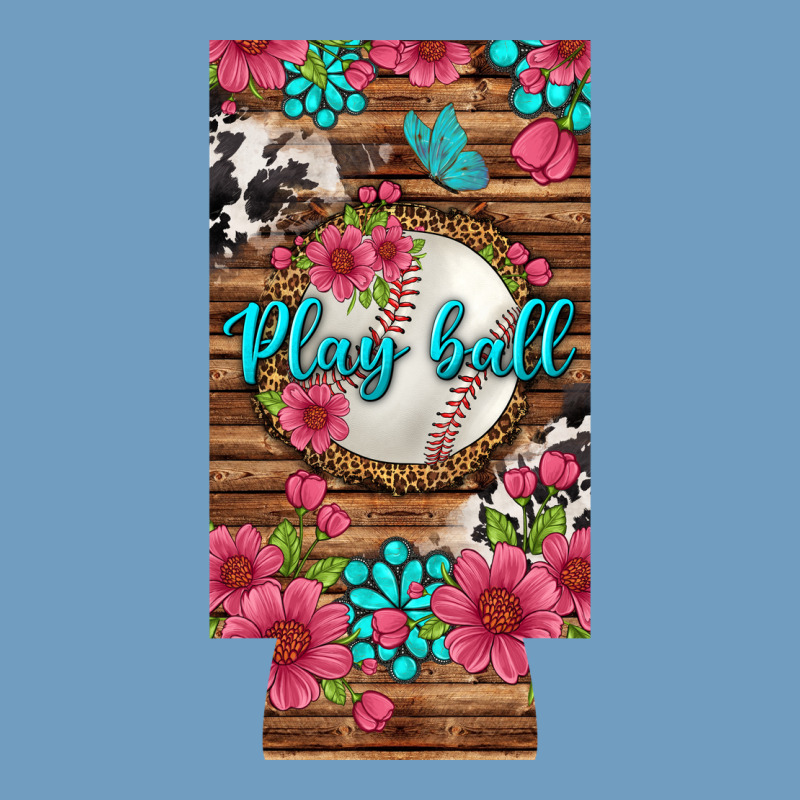 Play Ball Baseball With Pink Flowers 12 Oz Slim Can Cooler Urban Heavy Tee by BundleAndBundleShop | Teevron