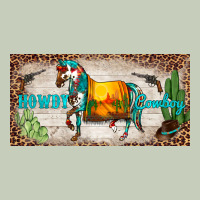 Western Howdy Cowboy Horse Sunset Weapon Cactus Leopard  License Plate Ladies Tee | Teevron