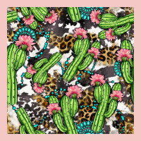 Western Cactus And Turquoise Gemstone With Leopard And Cowhide Seamles Urban Heavy Tee | Teevron