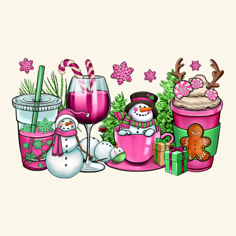 Pink Christmas Snowman Coffee Cups Premium Hoodie by OliviaCreatesArt | Teevron