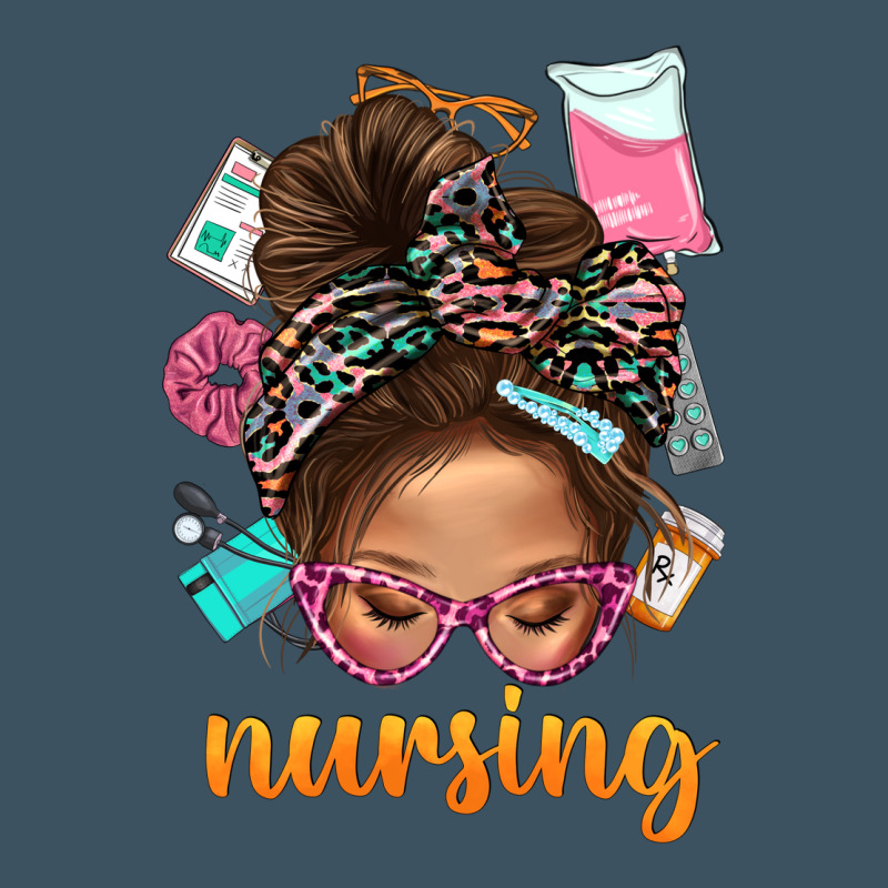 Messy Bun Nursing With Leopard Glasses Bbs Urban Heavy Tee by BundleAndBundleShop | Teevron
