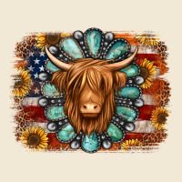 American Flag Sunflowers Highland Cow Turquoise Background Premium Tee | Teevron