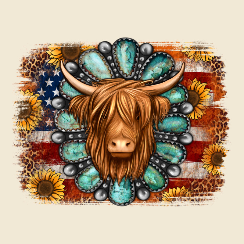 American Flag Sunflowers Highland Cow Turquoise Background Premium Tee by Jasminsmagicworld | Teevron