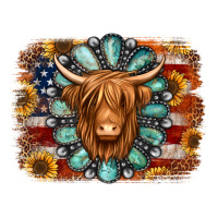 american flag sunflowers highland cow turquoise background | Teevron