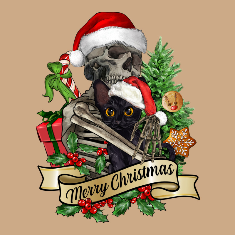 Merry Christmas Skeleton With Black Cat Vintage Hoodie by NancyCooperArtShop | Teevron