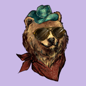 Bear Cowboy Heavy Core Tee Designed By Nancycooperartshop