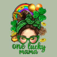 St. Patrick Messy Bun One Luck Mama With Clover Urban Heavy Tee | Teevron