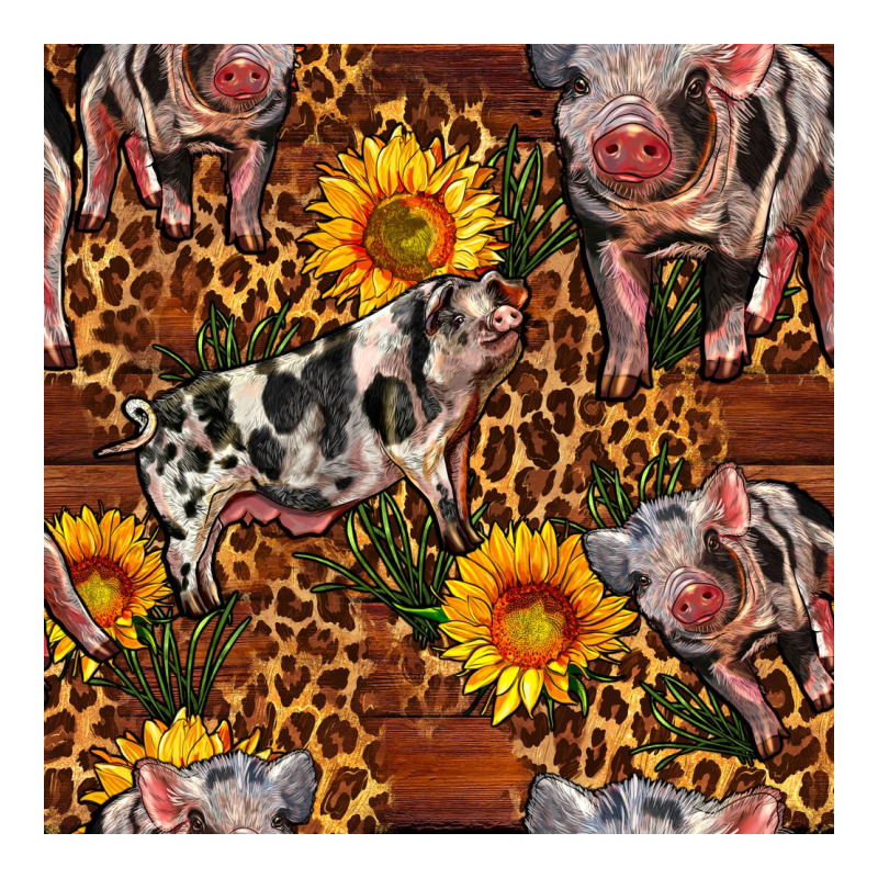 Western Spotted Pig With Sunflowers Seamless Heavyweight Hoodie by FaDigitalArtStudio | Teevron
