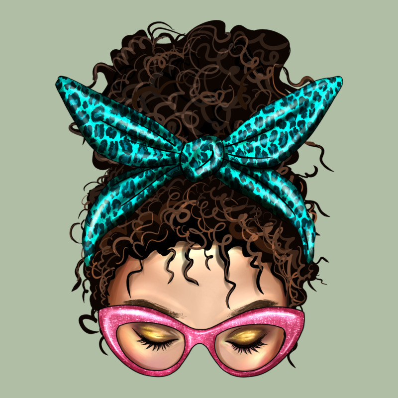 Messy Curly Bun Mom With Leopard Bandana Urban Heavy Tee by BundleAndBundleShop | Teevron