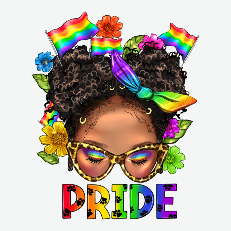 Lgbtq+ Messy Bun Mom Pride With Flower Urban Heavy Tee by BundleAndBundleShop | Teevron
