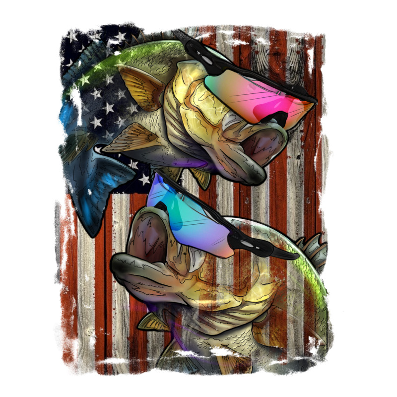 American Flag With Bass Fish Premium Tee by LillyAllenDesigns | Teevron