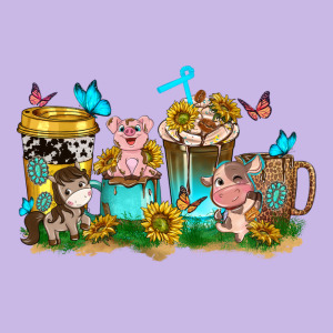 Farm Cute Animals With Sunflower Coffee Cups Heavy Core Tee Designed By Nancycooperartshop