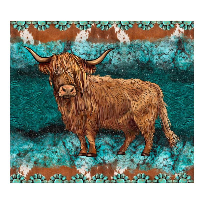 Turquoises Gemstones Cowhide Highland Cow Premium Tee by BarkalooDesign | Teevron