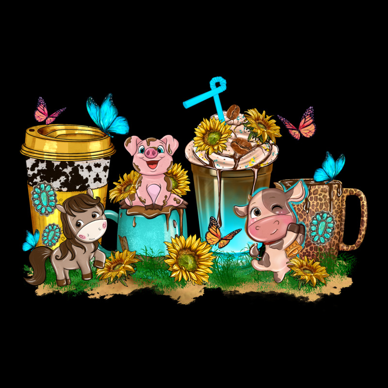Farm Cute Animals With Sunflower Coffee Cups Ladies Tee by NancyCooperArtShop | Teevron