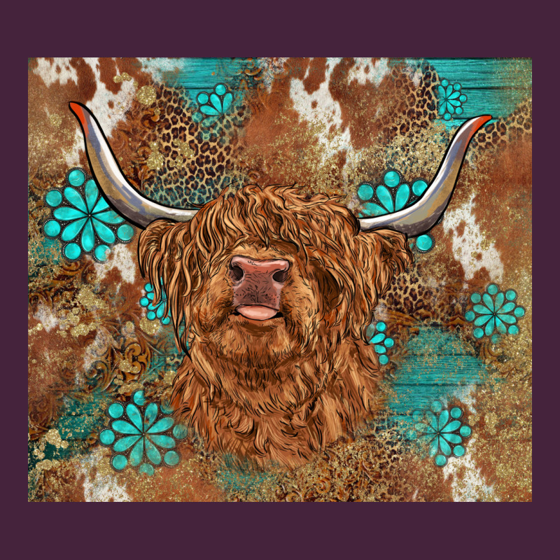 Highland Cow Turquoise Gemstones Western Patterns Premium Tee by BarkalooDesign | Teevron