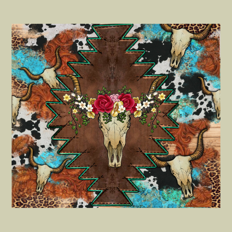 Western Floral Bullskull Cowhide And Leopard Heavy Core Tee by Artiststas | Teevron