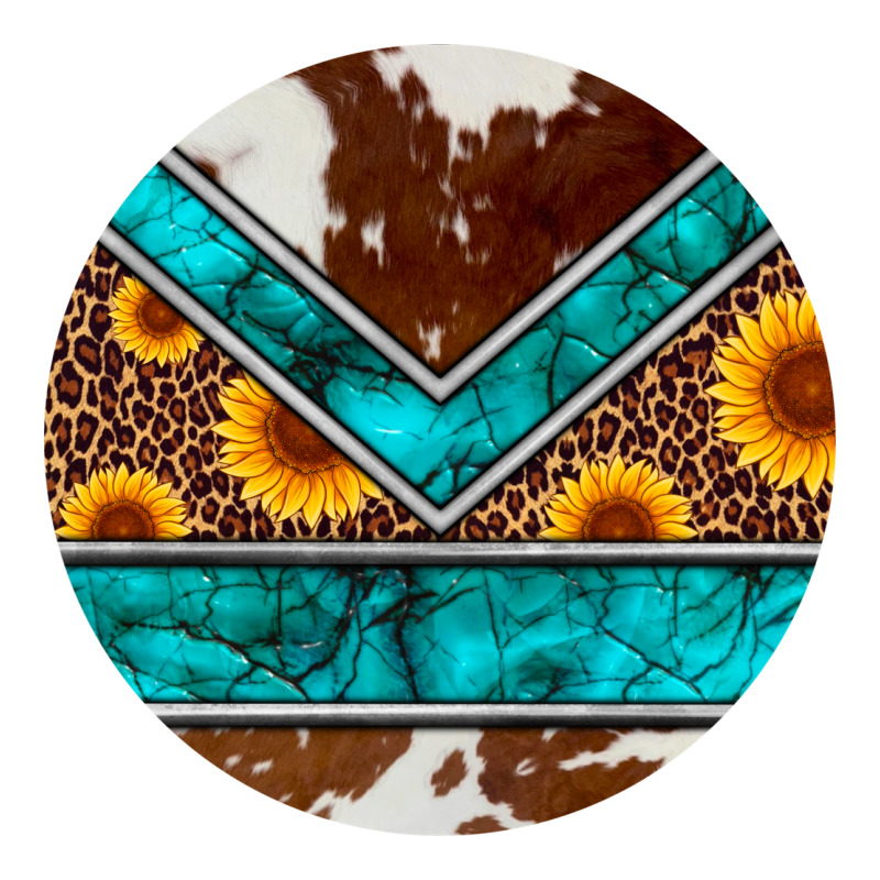 Turquoise Cowhide Leopard Sunflowers Round Ladies Tee by Artiststas | Teevron