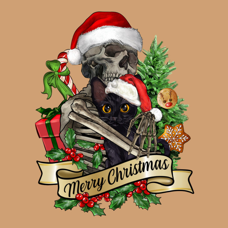 Merry Christmas Skeleton With Black Cat Vintage Tee by NancyCooperArtShop | Teevron