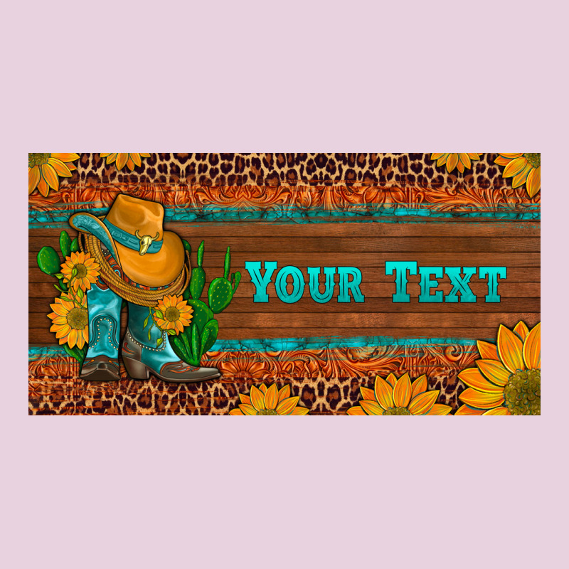 (preview)custom Cowboy Boots Sunflowers And Cactus License Plate Ladies Tee by Artiststas | Teevron