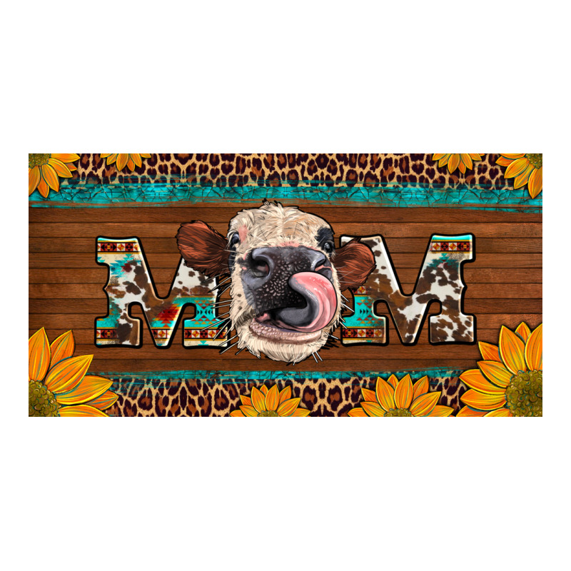 Western Heifer Mom With Sunflowers And Turquoise License Plate Ladies Tee by Artiststas | Teevron