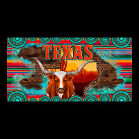 Texas And Map With Longhorn Serape Gemstone Licanse Plate Ladies Tee | Teevron