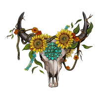 boho bullskull with sunflower and gemstone | Teevron
