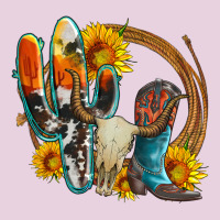 Western Cactus Bullskull And Boots With Sunflowers And Serape Leopard Ladies Tee | Teevron