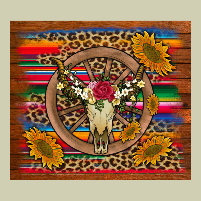 Serape Sunflowers Bull Skull Background Heavy Core Tee by Artiststas | Teevron