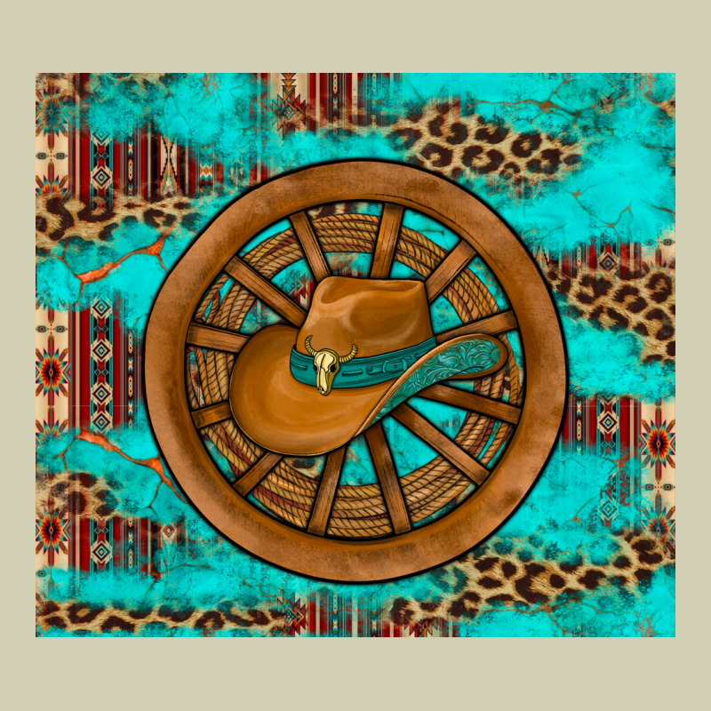 Cowboy Hat Turquoise Aztec Background Old Wheel Heavy Core Tee by Artiststas | Teevron