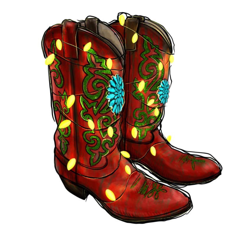 Western Christmas Boots Ladies Tee by RanaPortraitStore | Teevron