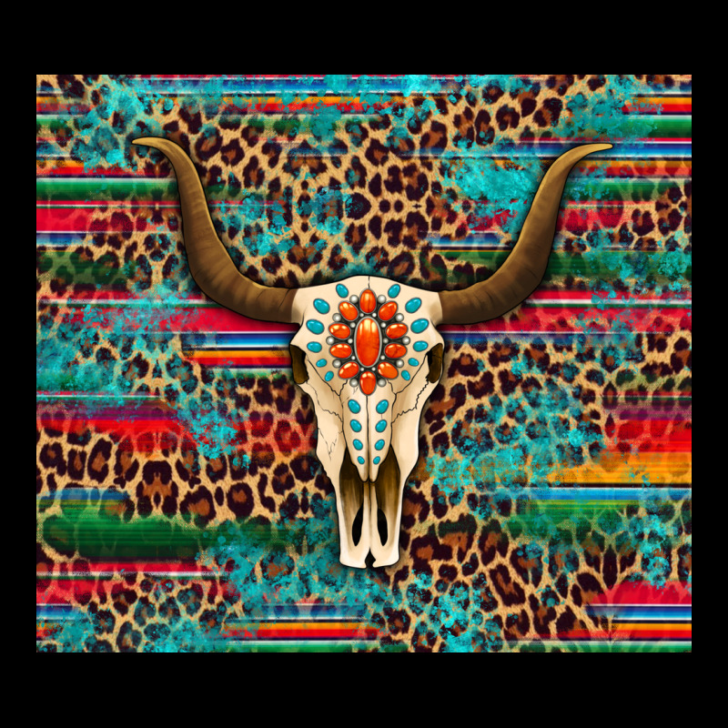 Western Serape Leopard Bull Skull Turquoise Tumbler Ladies Tee by Artiststas | Teevron