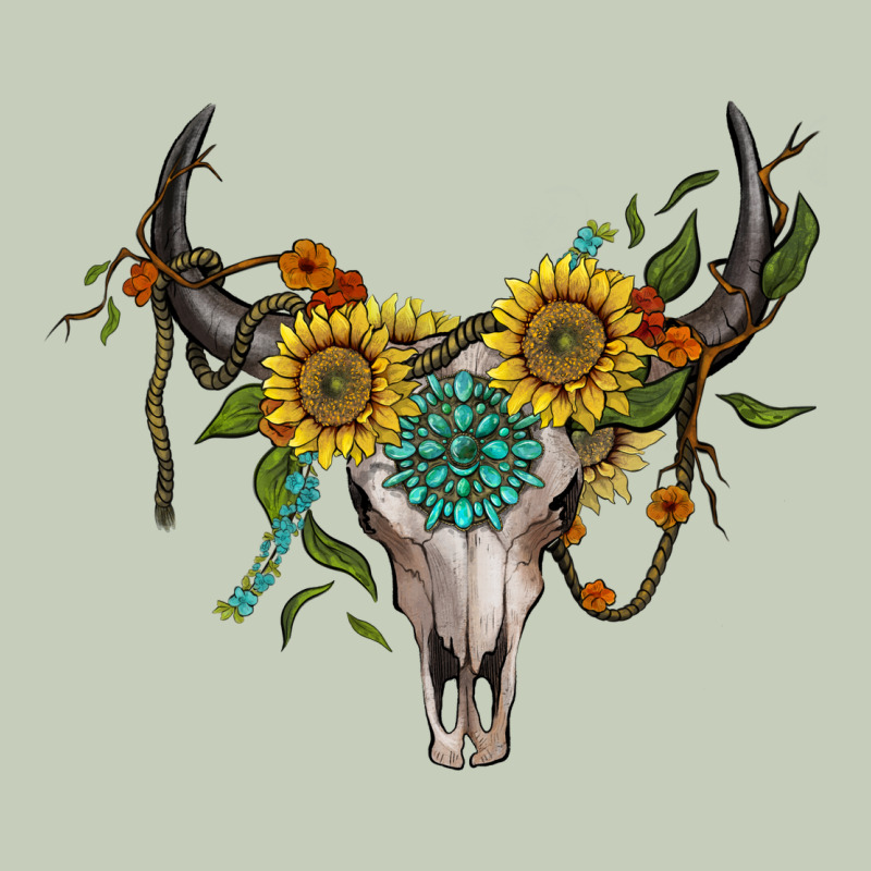 Boho Bullskull With Sunflower And Gemstone Ladies Tee by Artiststas | Teevron