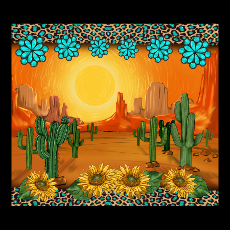 Western Sunset Cactus Sunflowers Gemstones Leopards Premium Tee by BarkalooDesign | Teevron