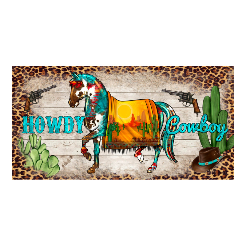 Western Howdy Cowboy Horse Sunset Weapon Cactus Leopard  License Plate Premium Tee by BarkalooDesign | Teevron