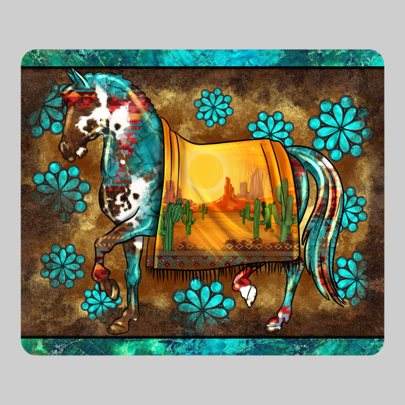 Western Horse Sunset Turquoise's Gemstones Mousepad Premium Tee by BarkalooDesign | Teevron
