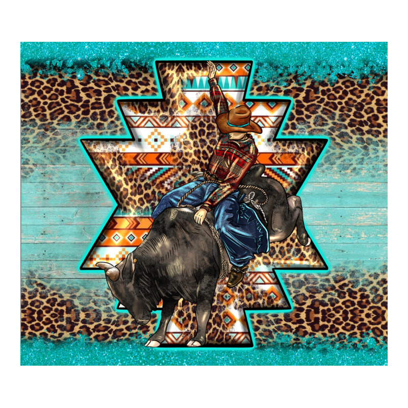 Western Rodeo Bullfighter Aztec Leopard Turquoise Premium Tee by BarkalooDesign | Teevron