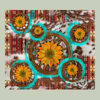 Sunflowers And Western Old Wheel Aztec Cowhide Background Ladies Tee | Teevron