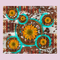 Sunflowers And Western Old Wheel Aztec Cowhide Background Ladies Tee | Teevron