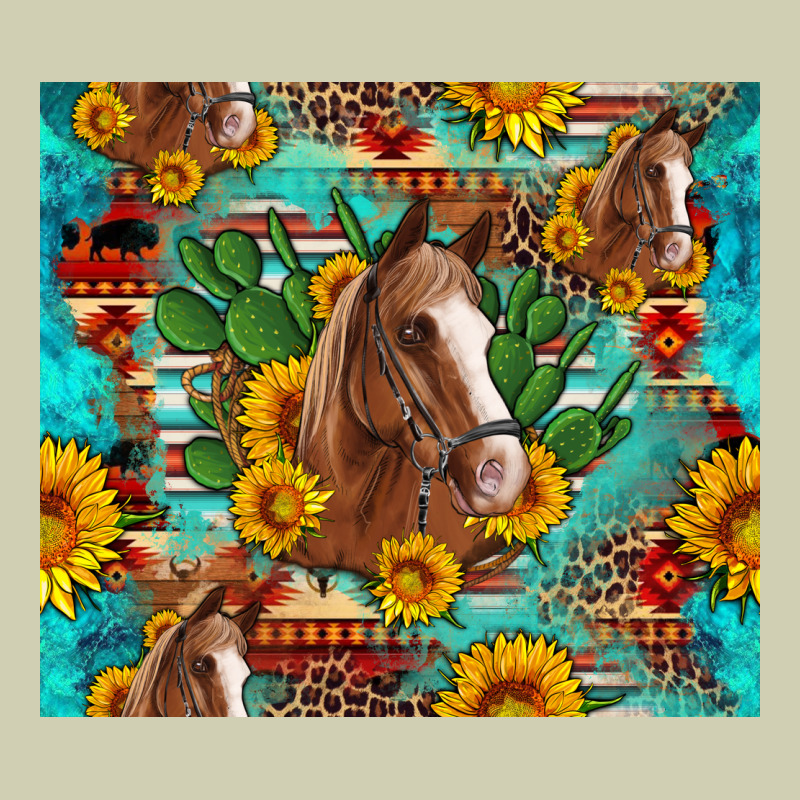 Sunflowers And Cactus Horses Turquoise Aztec Leopard Background Heavy Core Tee by Artiststas | Teevron