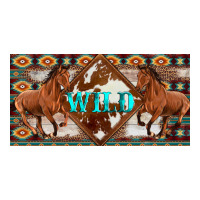 Aztec Horses And Wild With Cowhide License Plate Template Ladies Tee | Teevron