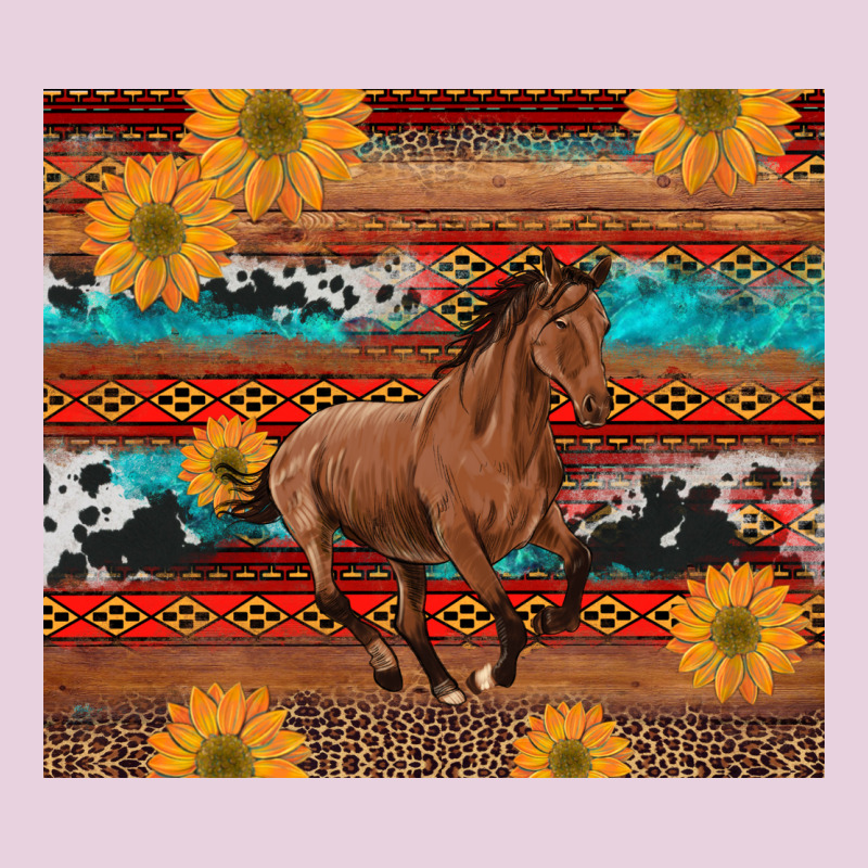 Western Horse And Sunflowers Cowhide Leopard With Aztec Ladies Tee by Artiststas | Teevron