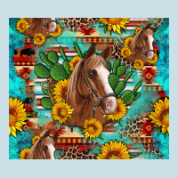 Sunflowers And Cactus Horses Turquoise Aztec Leopard Background Ladies Tee | Teevron