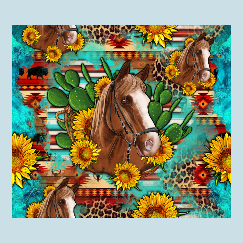 Sunflowers And Cactus Horses Turquoise Aztec Leopard Background Ladies Tee by Artiststas | Teevron