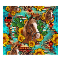 sunflowers and cactus horses turquoise aztec leopard background | Teevron