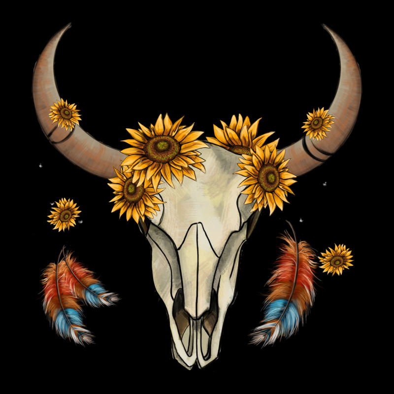 Bull Skull Sunflowers And Feathers Heavy Core Tee by AdoDesignShop | Teevron